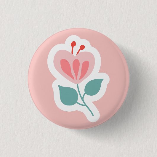 Badge Rond 2,50 Cm Pétale de fleur rose pastel avec tige (Devant)