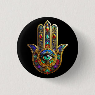 Badge Rond 2,50 Cm Pétales de fleurs de couleur de paon Hamsa Troisiè