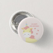 Badge Rond 2,50 Cm Petit anniversaire mignon de licorne (Devant & derrière)