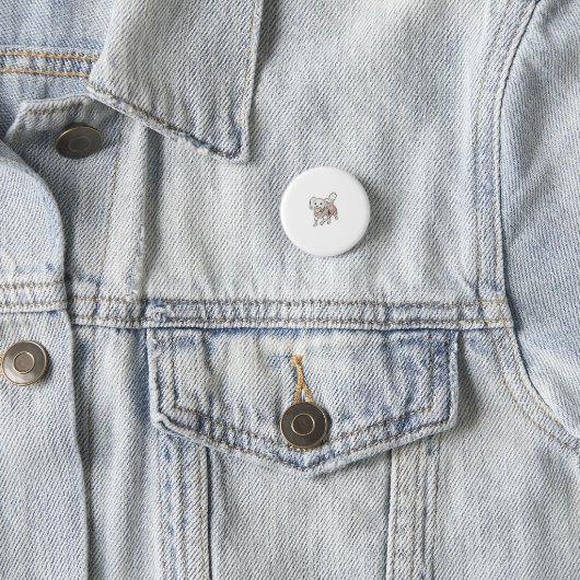 Badge Rond 2,50 Cm Petit chien blanc en pull marron cadeau (En situation)