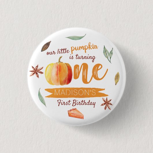 Badge Rond 2,50 Cm Petit Citrouille Automne 1er anniversaire Fête Fav (Devant)