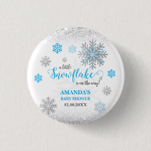 Badge Rond 2,50 Cm Petit flocon de neige bleu paillettes Baby Shower