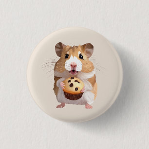 Badge Rond 2,50 Cm Petit Hamster Cute Tenant Un Muffin