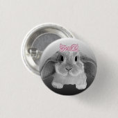 Badge Rond 2,50 Cm Petit lapin adorable avec un arc rose (Devant & derrière)