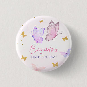 Badge Rond 2,50 Cm Petit Papillon rose violet or fille Anniversaire