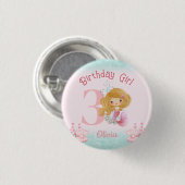 Badge Rond 2,50 Cm Petite Sirène Anniversaire rose (Devant & derrière)