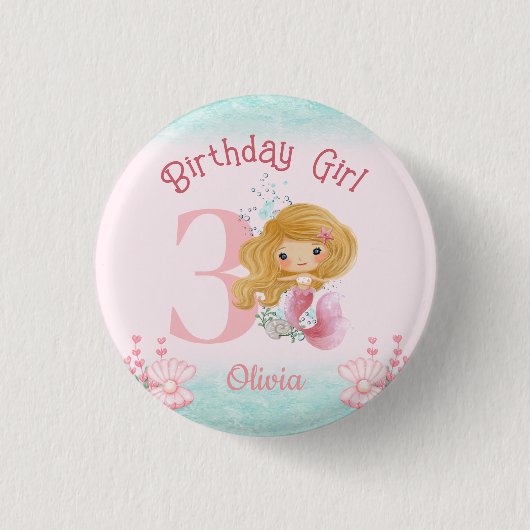 Badge Rond 2,50 Cm Petite Sirène Anniversaire rose (Devant)