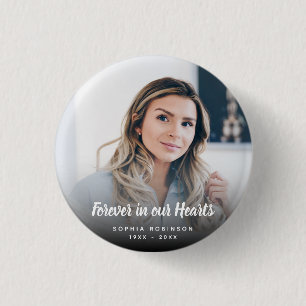 Badge Rond 2,50 Cm Photo à jamais dans nos cœurs Souvenir funéraire