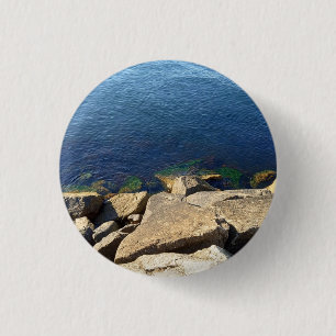 Badge Rond 2,50 Cm Photo de Deep Blue Atlantic Ocean Rocky Cliff