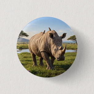 Badge Rond 2,50 Cm Photo de rhinocéros massif parcourant les plaines