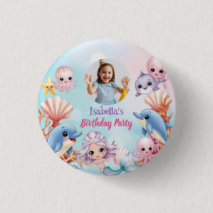 Badge Rond 2,50 Cm Photo de sirène sous la mer anniversaire
