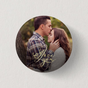 Badge Rond 2,50 Cm Photo de typographie Moderne Minimaliste Or J'aime