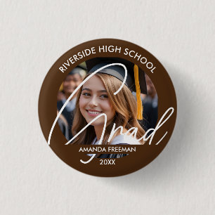Badge Rond 2,50 Cm Photo moderne Brown & blanc Customisée aux diplômé