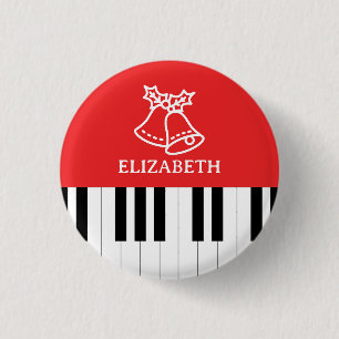 Badge Rond 2,50 Cm Piano Key Jingle Bell Joyeux Noël Rouge Vert