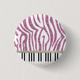 Badge Rond 2,50 Cm Piano Keys rose Parties scintillant Zebra Imprimer