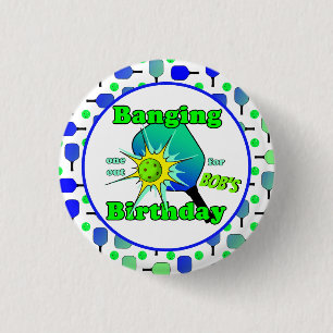 Badge Rond 2,50 Cm Pickleball Anniversaire Bleu Vert Paddle Ball Beng