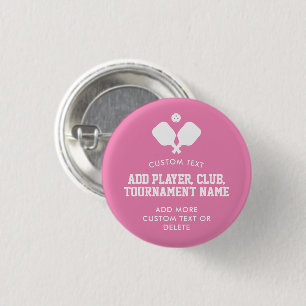 Badge Rond 2,50 Cm Pickleball Party Paddles Rose Blanc Personnalisé