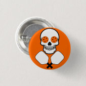 Badge Rond 2,50 Cm Pickleball Skull and Crossles Paddles, Orange Ball (Devant & derrière)