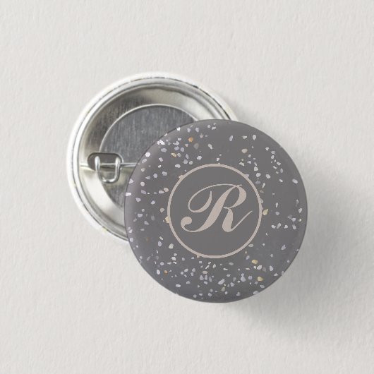Badge Rond 2,50 Cm Pierre de Terrazzo Gris (Devant & derrière)