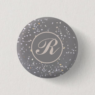 Badge Rond 2,50 Cm Pierre de Terrazzo Gris