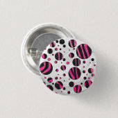 Badge Rond 2,50 Cm Piloka Dot Zebra noir et rose chaud (Devant & derrière)