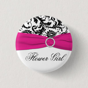 Badge Rond 2,50 Cm Pin noir, blanc, et fuchsia de demoiselle de