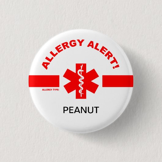 Badge Rond 2,50 Cm Pin personnalisable d'alerte d'allergie (Devant)
