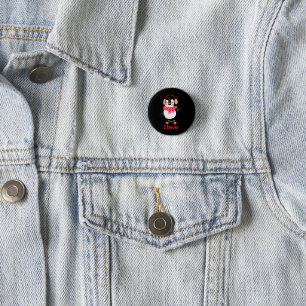Badge Rond 2,50 Cm Pingouin de Noël Jolly en écharpe avec des bouffée