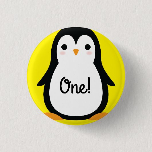 Badge Rond 2,50 Cm Pingouin mignon Hiver 1er Anniversaire Bouton Épin (Devant)