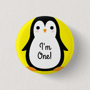 Badge Rond 2,50 Cm Pingouin mignon Hiver 1er Anniversaire Bouton Épin
