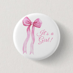 Badge Rond 2,50 Cm Pink a Bow It's Girl Baby shower