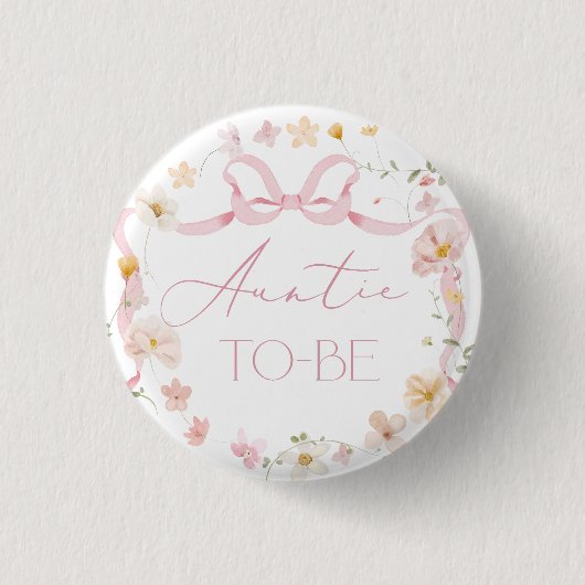 Badge Rond 2,50 Cm Pink Bow à fleurs fleur sauvage Tante à être (Devant)