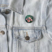 Badge Rond 2,50 Cm Pink Peonies Artwork on Emerald Green (En situation)
