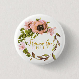Badge Rond 2,50 Cm Pink Peony Flower Nom de la fille ID456