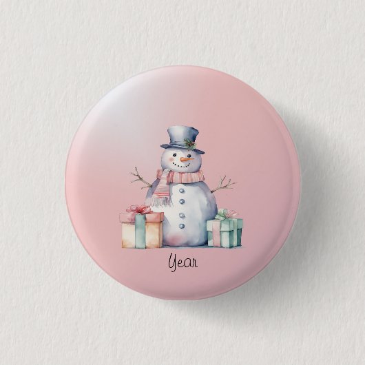 Badge Rond 2,50 Cm Pink Snowman avec bouton Packages (Devant)