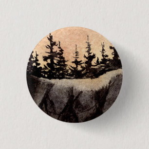 Badge Rond 2,50 Cm Pins foncés sur la falaise abrupte avec ciel rose