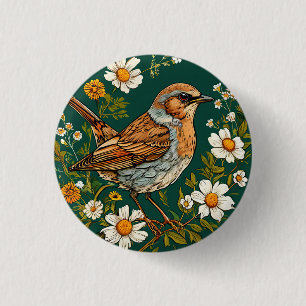 Badge Rond 2,50 Cm Pinson multicolore parmi des fleurs épanouies