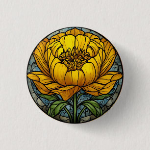 Badge Rond 2,50 Cm Pivoine jaune vitrail