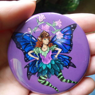 Badge Rond 2,50 Cm Pixie ailée bleue