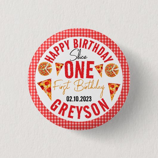 Badge Rond 2,50 Cm Pizza pour bébés tranche moderne 1er anniversaire (Devant)