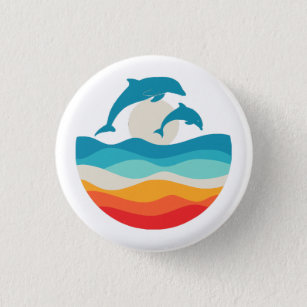 Badge Rond 2,50 Cm Plage Dolphin vintage Retro Summer Time