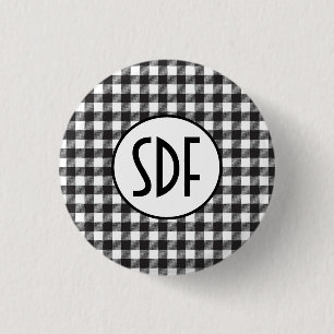 Badge Rond 2,50 Cm Plaid noir et blanc personnalisé avec monogramme