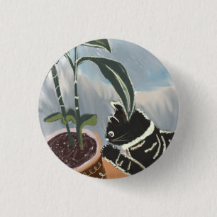 Badge Rond 2,50 Cm Plantes de la Maison d'observation des chats Tabby