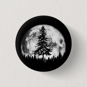 Badge Rond 2,50 Cm Pleine lune rétro et minimaliste Arbre à pin Vinta