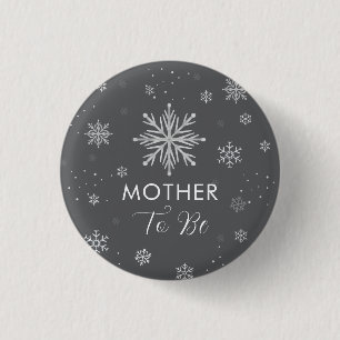 Badge Rond 2,50 Cm Pluie de Flocons Gris Argent pour la Baby Shower d