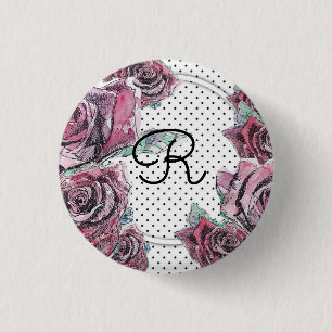 Badge Rond 2,50 Cm Point d'aquarelle de la rose rouge - Insigne initi