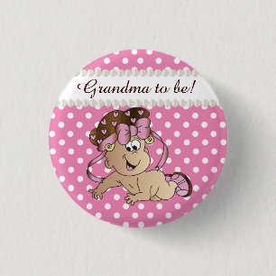 Badge Rond 2,50 Cm Point Polka rose et blanc Petite fille