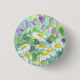 Badge Rond 2,50 Cm Pois doux pourpres Fleurs margueuses