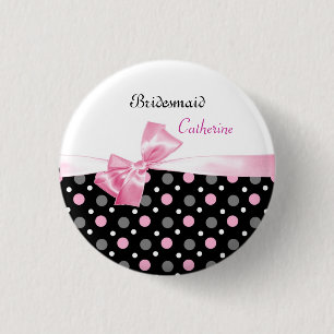 Badge Rond 2,50 Cm Pois noir, rose, blanc épousant la demoiselle