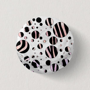Badge Rond 2,50 Cm Pois zèbres noirs et roses